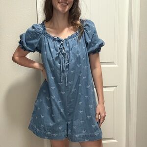 Blue Jumpsuit with Bow Pattern